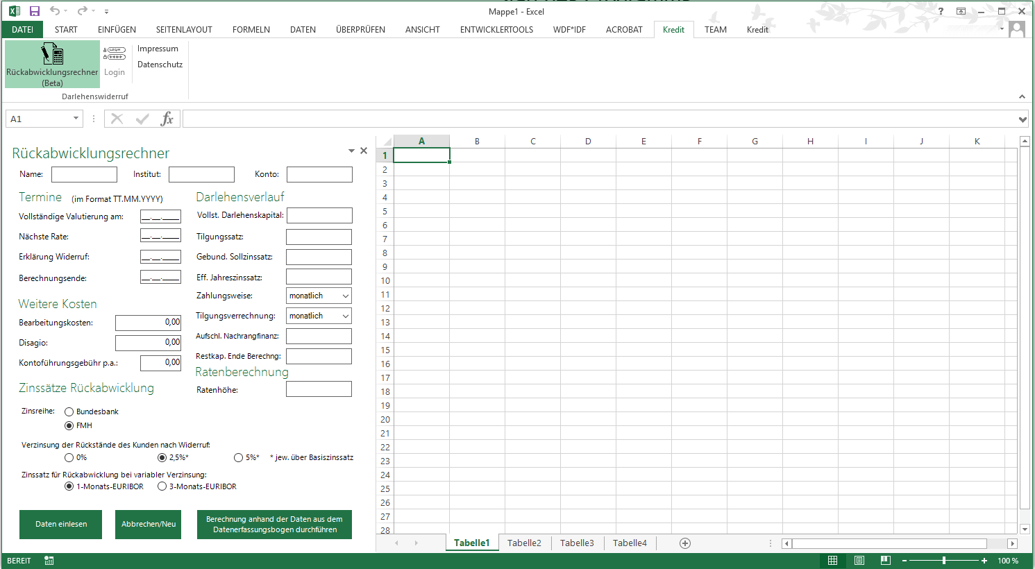 Rückabwicklungsrechner Excel Add-In